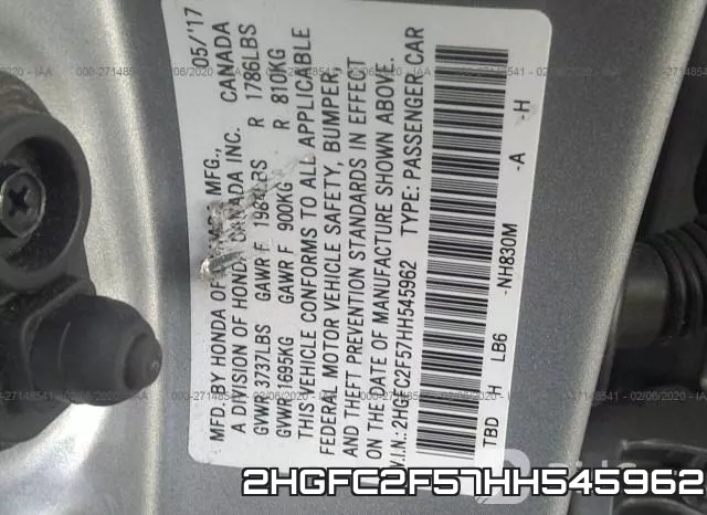 2HGFC2F57HH545962 фото 10