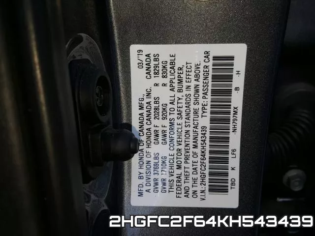 2HGFC2F64KH543439 фото 2