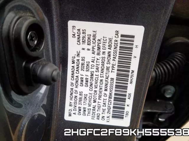 2HGFC2F89KH555538 фото 2