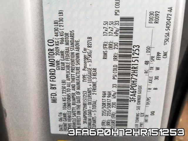 3FA6P0H72HR151253 фото 2