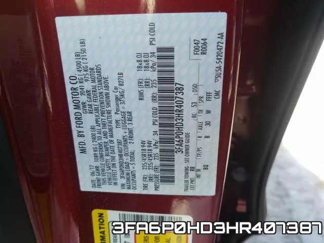 3FA6P0HD3HR407387 фото 2