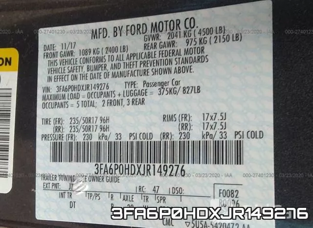 3FA6P0HDXJR149276 фото 10