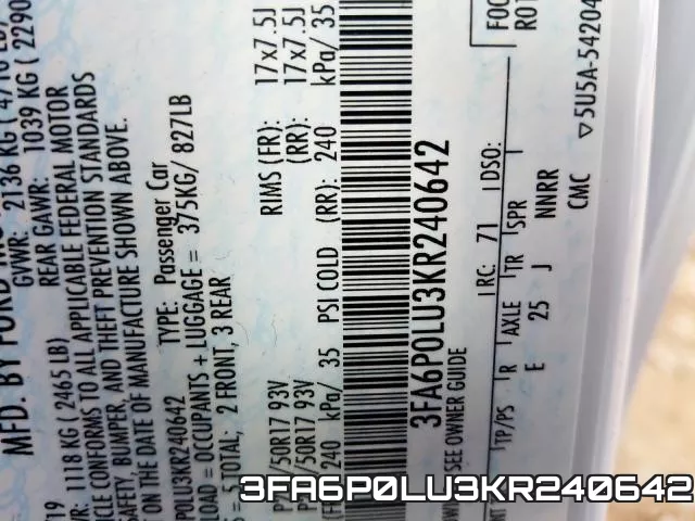 3FA6P0LU3KR240642 фото 2