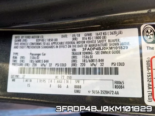 3FADP4BJ0KM101829 фото 2