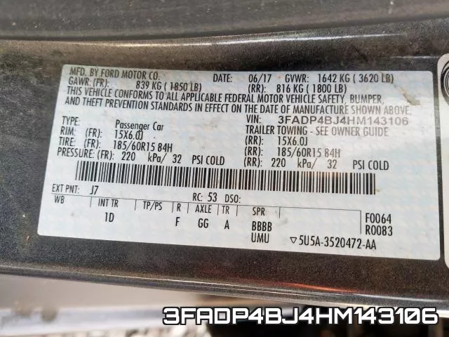 3FADP4BJ4HM143106 фото 2
