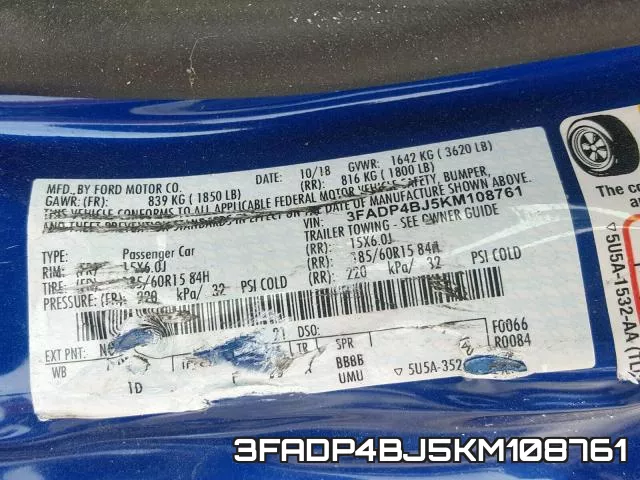 3FADP4BJ5KM108761 фото 2