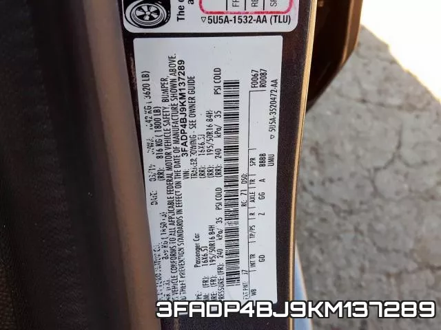 3FADP4BJ9KM137289 фото 2