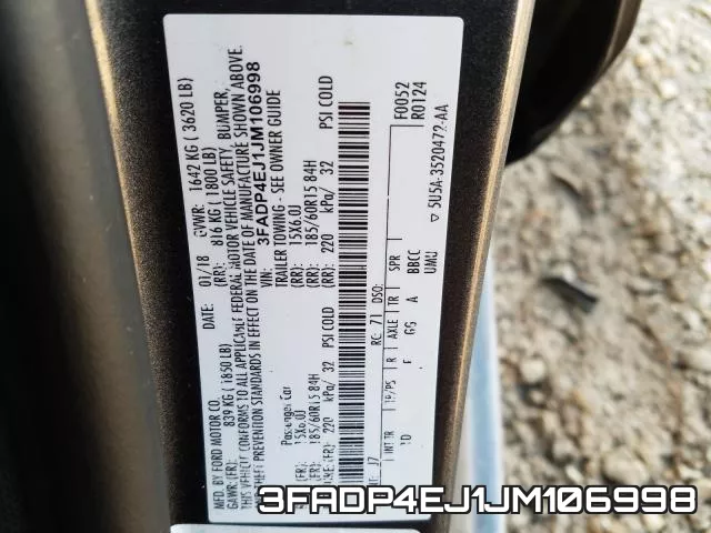 3FADP4EJ1JM106998 фото 2