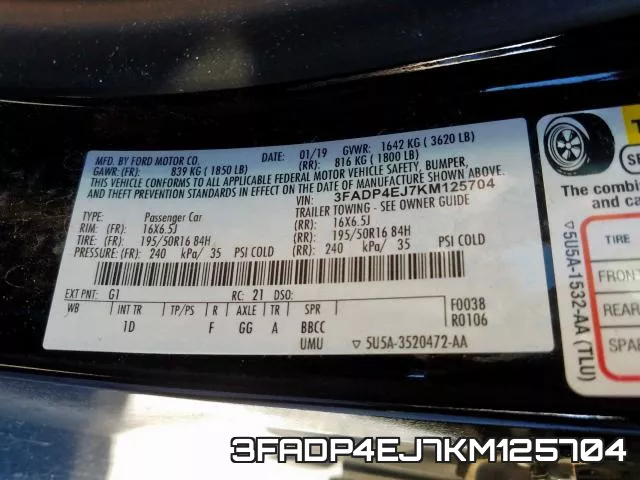 3FADP4EJ7KM125704 фото 2