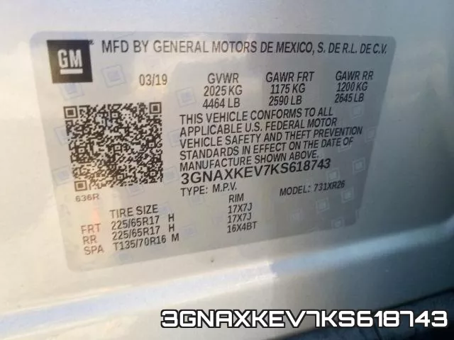 3GNAXKEV7KS618743 фото 2