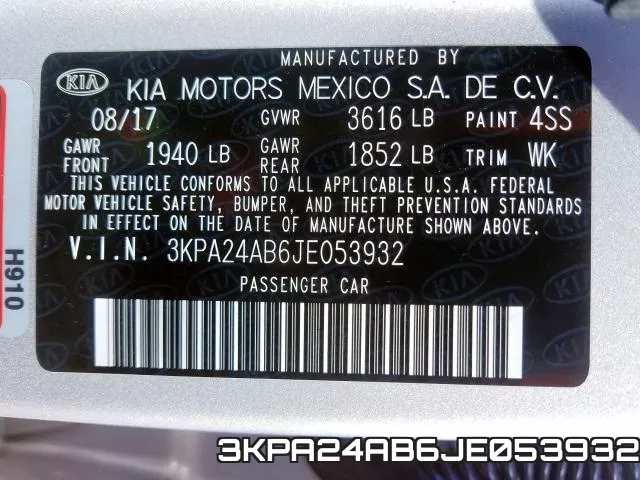 3KPA24AB6JE053932 фото 2