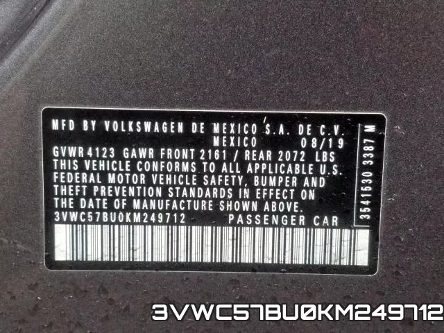 3VWC57BU0KM249712 фото 2