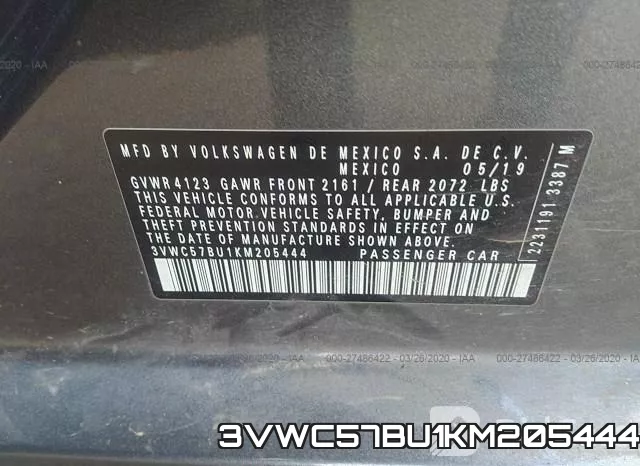 3VWC57BU1KM205444 фото 10