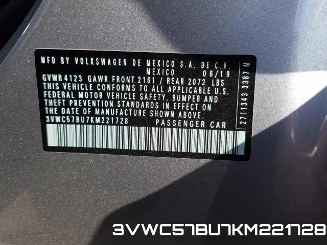 3VWC57BU7KM221728 фото 2