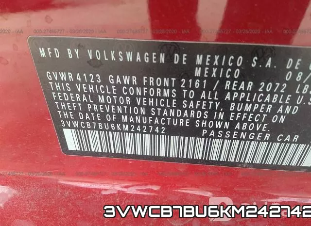 3VWCB7BU6KM242742 фото 10