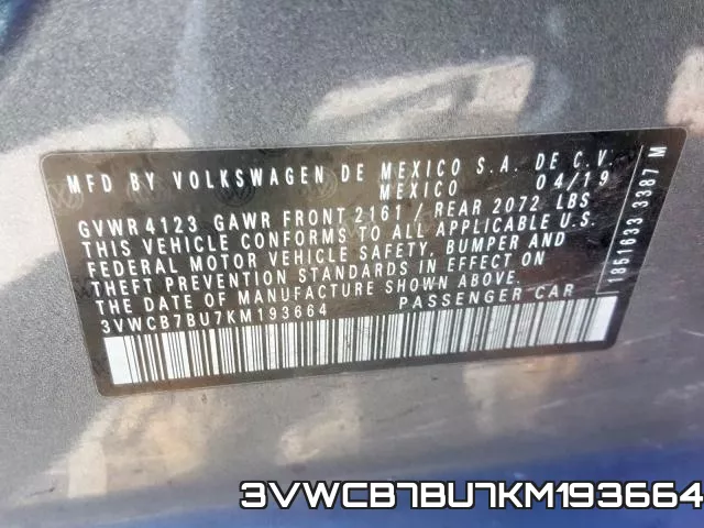 3VWCB7BU7KM193664 фото 2