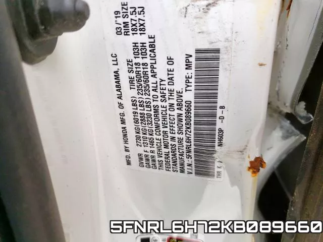 5FNRL6H72KB089660 фото 2