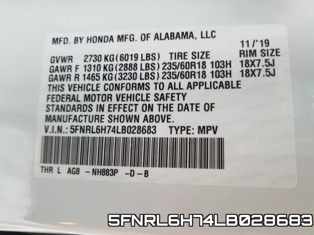 5FNRL6H74LB028683 фото 2