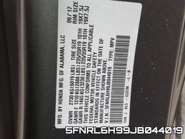 5FNRL6H99JB044019 фото 2