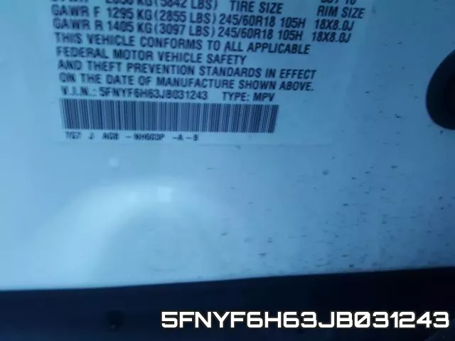 5FNYF6H63JB031243 фото 2