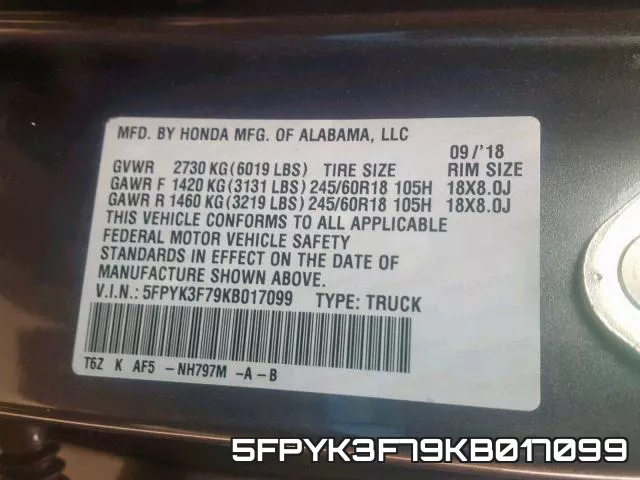 5FPYK3F79KB017099 фото 2