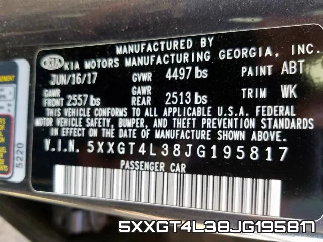 5XXGT4L38JG195817 фото 2