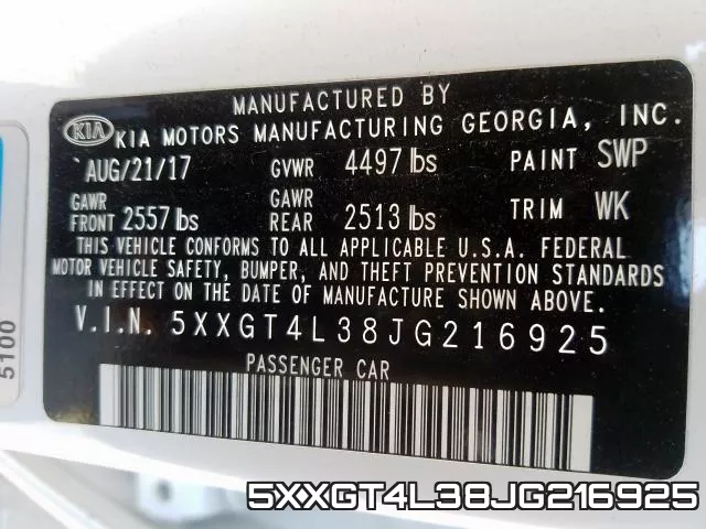 5XXGT4L38JG216925 фото 2