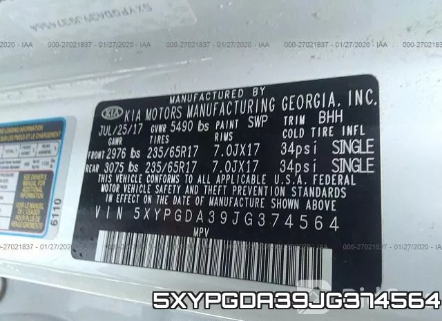 5XYPGDA39JG374564 фото 10