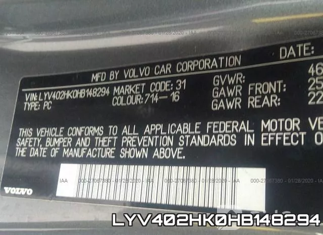 LYV402HK0HB148294 фото 10