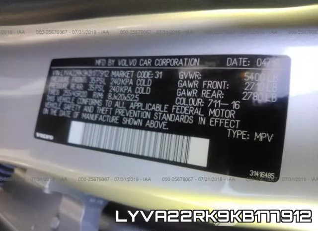 LYVA22RK9KB177912 фото 10