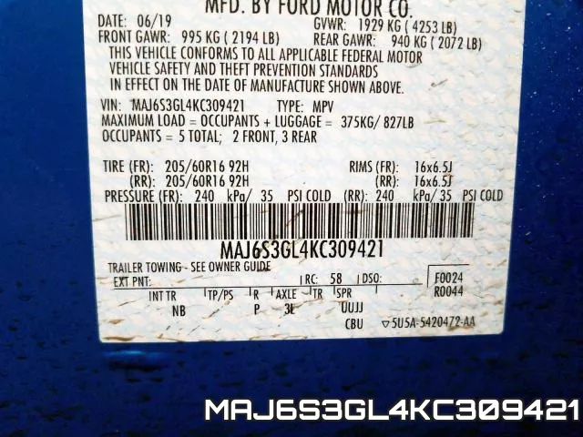 MAJ6S3GL4KC309421 фото 2