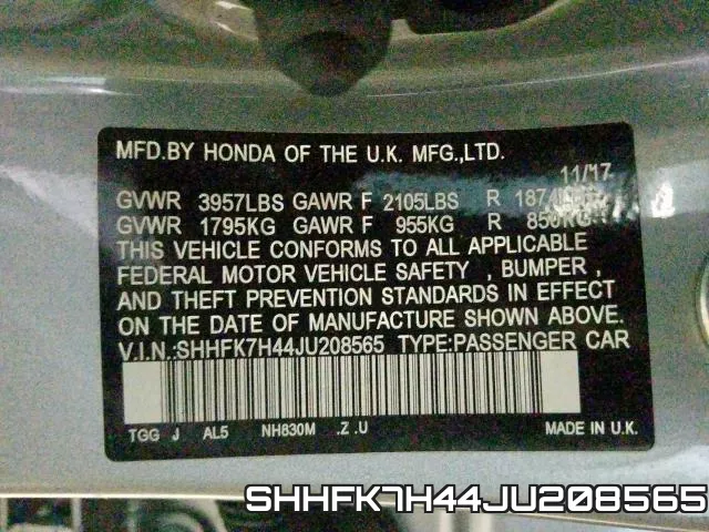 SHHFK7H44JU208565 фото 2