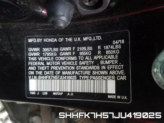 SHHFK7H57JU419025 фото 2