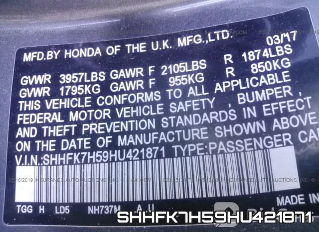 SHHFK7H59HU421871 фото 10