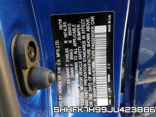 SHHFK7H99JU423886 фото 2