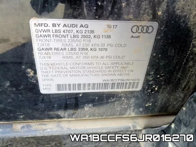 WA1BCCFS6JR016270 фото 2