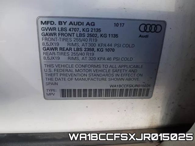 WA1BCCFSXJR015025 фото 2