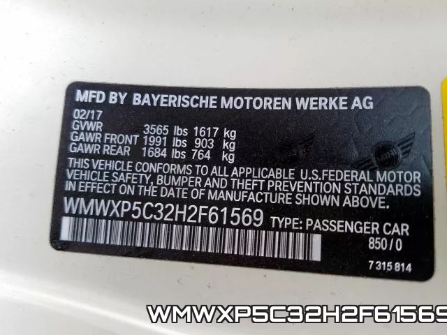 WMWXP5C32H2F61569 фото 2