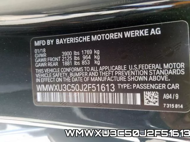WMWXU3C50J2F51613 фото 2