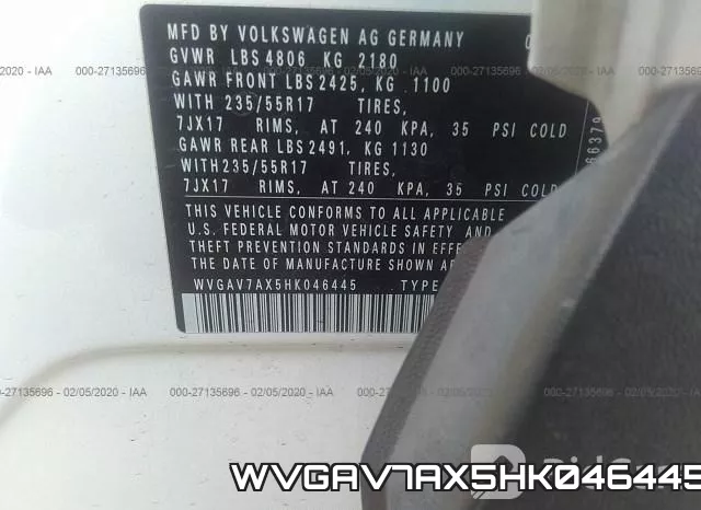 WVGAV7AX5HK046445 фото 10