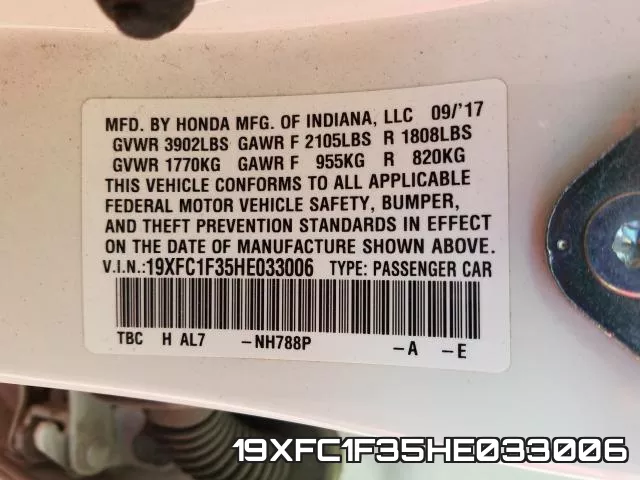 19XFC1F35HE033006 фото 2