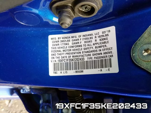 19XFC1F35KE202433 фото 2