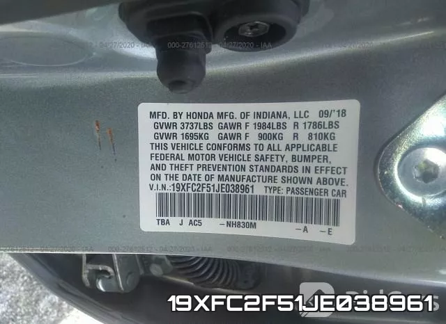 19XFC2F51JE038961 фото 10
