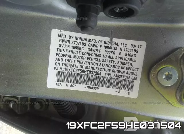 19XFC2F59HE037504 фото 10