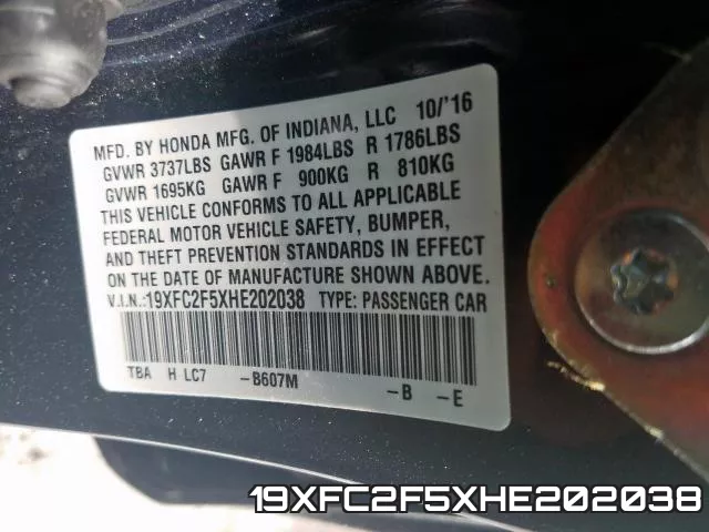 19XFC2F5XHE202038 фото 2