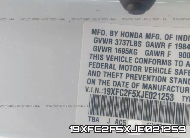 19XFC2F5XJE021253 фото 10