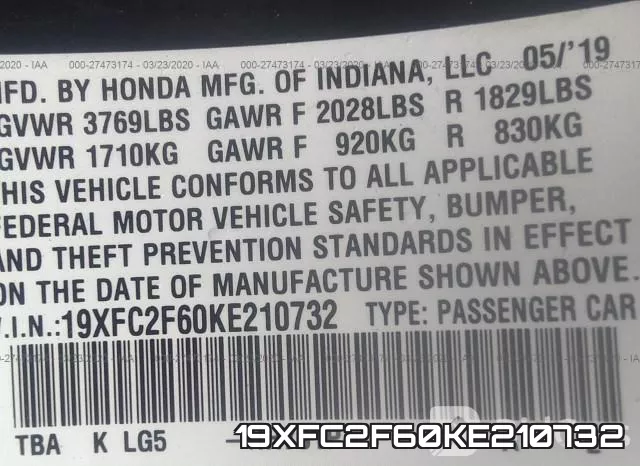19XFC2F60KE210732 фото 10