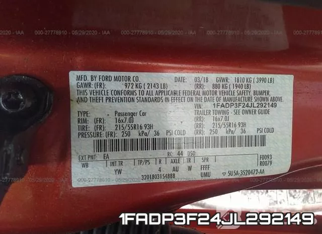 1FADP3F24JL292149 фото 10