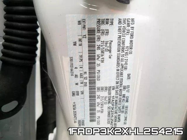 1FADP3K2XHL254215 фото 2