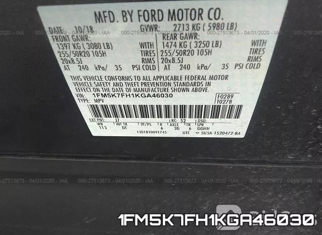 1FM5K7FH1KGA46030 фото 10